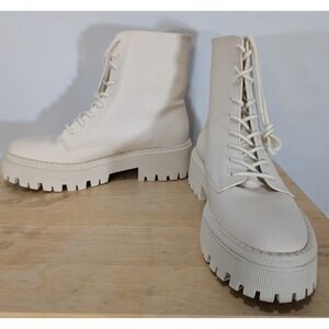 Arezzo Maya Cream Lug Sole Combat Boots Womens 9B Lace Up‎